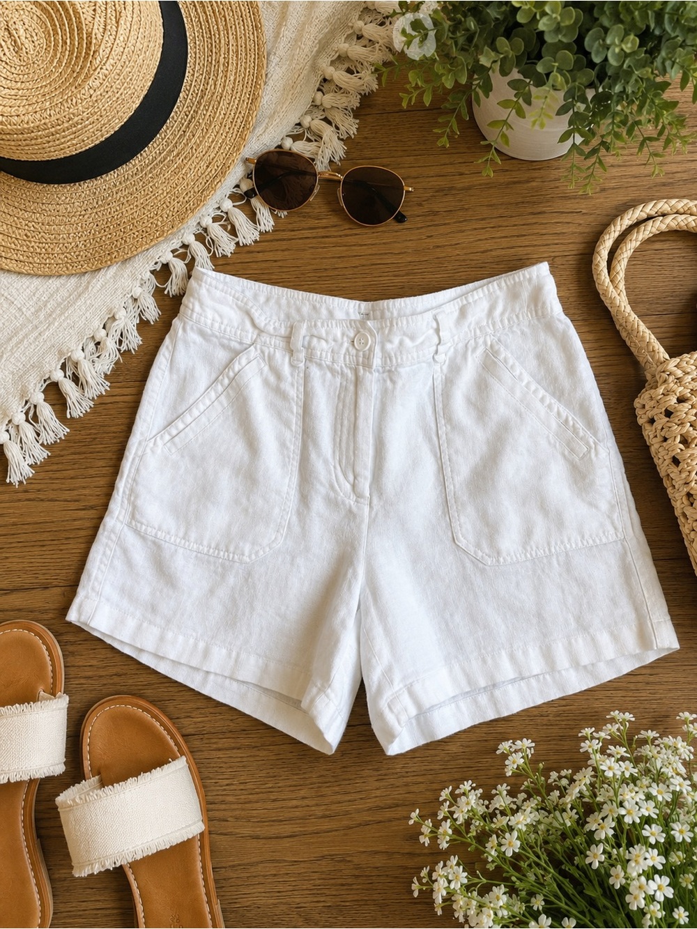 Tommy Bahama 100% Linen White Women's Shorts